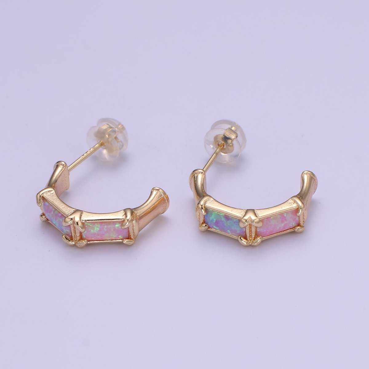 20mm Hoop Minimalist Opal Hoop Earrings in 18k Gold Filled Earring Pink Blue White Opal, Bamboo Style Jewellery Dainty Hoop Earring for gift P-078~P-080 - DLUXCA