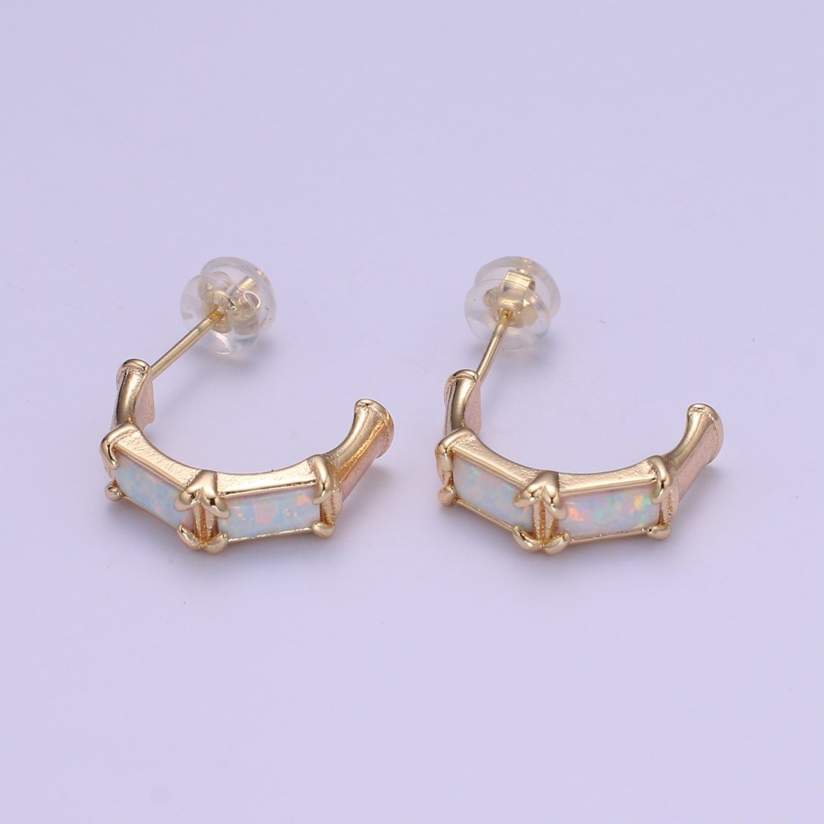 20mm Hoop Minimalist Opal Hoop Earrings in 18k Gold Filled Earring Pink Blue White Opal, Bamboo Style Jewellery Dainty Hoop Earring for gift P-078~P-080 - DLUXCA