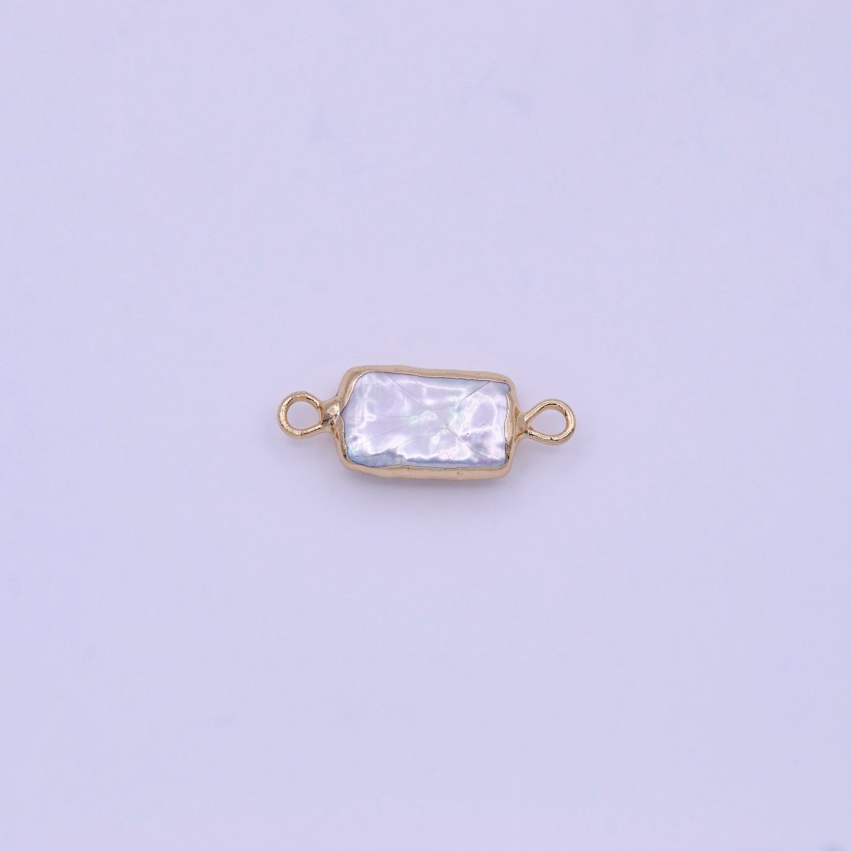 20mm Rectangular Gold Coated White Freshwater Pearl Connector | P-1849 - DLUXCA