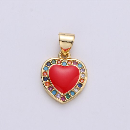 20mm Tiny Enamel Heart Charms Little Colorful Hearts on Gold Filled Red Pink White Teal First Love Earing Bracelet Necklace Jewelry Supplies I-176 - DLUXCA