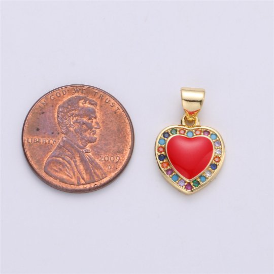 20mm Tiny Enamel Heart Charms Little Colorful Hearts on Gold Filled Red Pink White Teal First Love Earing Bracelet Necklace Jewelry Supplies I-176 - DLUXCA