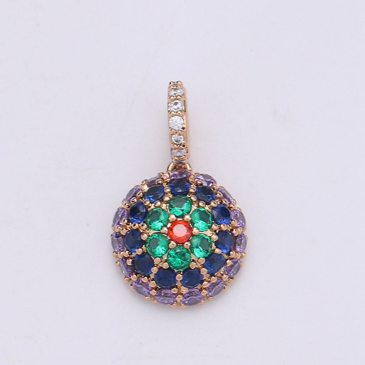 20x11mm Wholesale 18K Gold-Filled Round Pendant with Multicolored Rhinestones, Pendant for Necklace Bracelet Anklet Making J-170 - DLUXCA