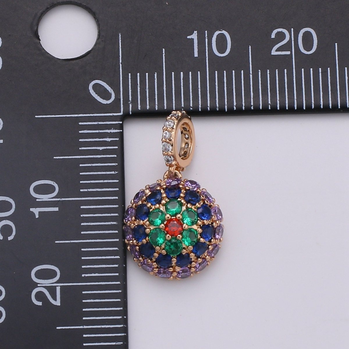 20x11mm Wholesale 18K Gold-Filled Round Pendant with Multicolored Rhinestones, Pendant for Necklace Bracelet Anklet Making J-170 - DLUXCA