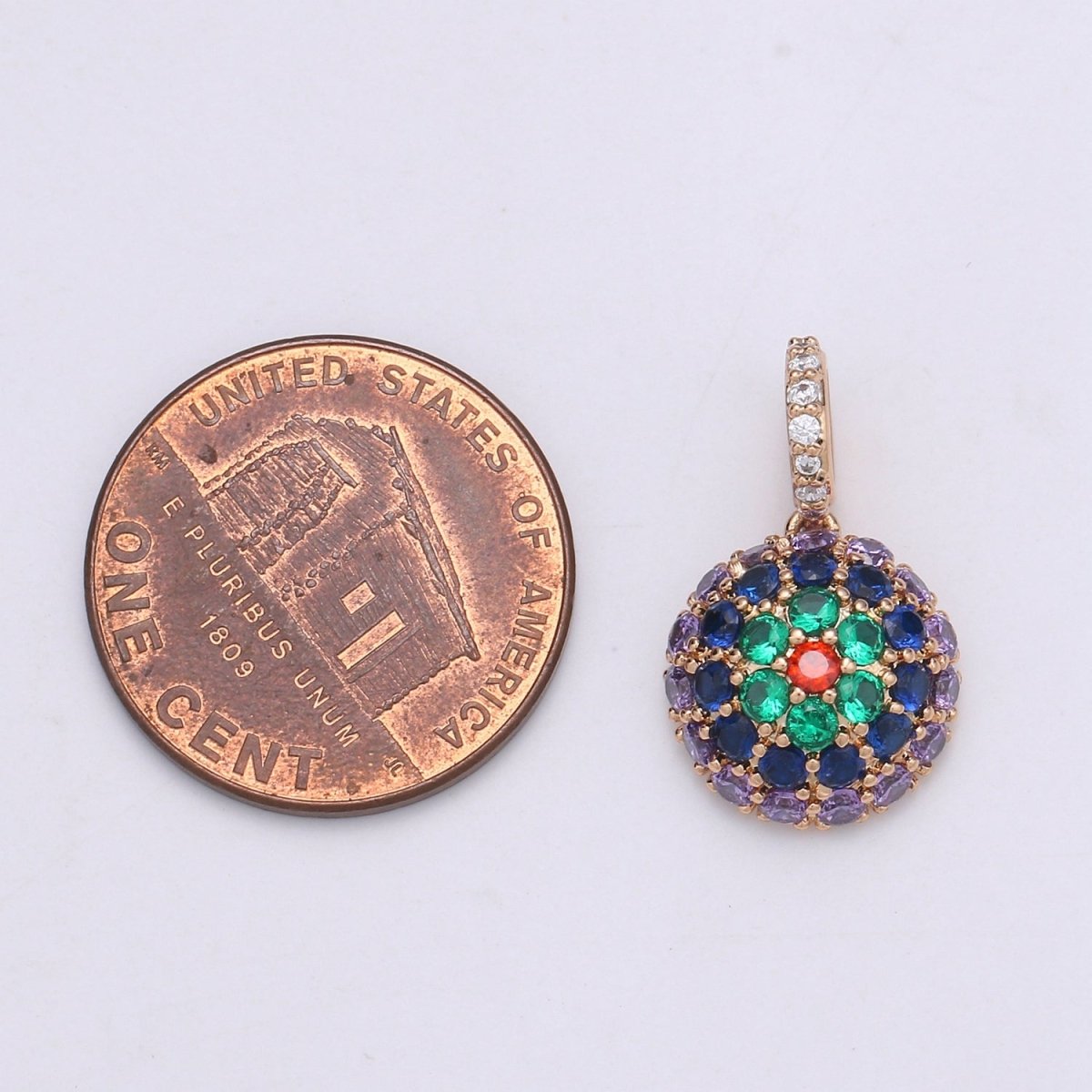 20x11mm Wholesale 18K Gold-Filled Round Pendant with Multicolored Rhinestones, Pendant for Necklace Bracelet Anklet Making J-170 - DLUXCA