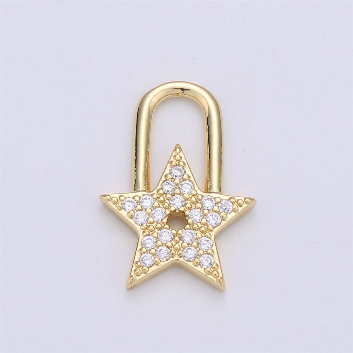20X12mm Gold Filled Micro Pave Star lock Pendant , Cubic PadLock Charms , Lock Necklace Earring Charms Component C-737 - DLUXCA