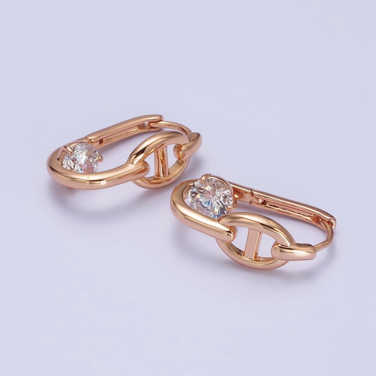 21mm Anchor Chain Link Clear CZ, Iridescent AB Round Oblong Earrings | AB251 AB252 - DLUXCA