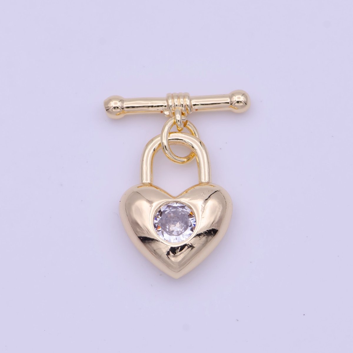 22mm Gold Heart Lock Toggle Clasps Clear, Blue, Red Cubic Zirconia Jewelry Closure | K-096 K-109 K-112 - DLUXCA