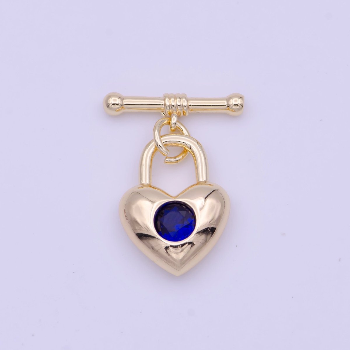 22mm Gold Heart Lock Toggle Clasps Clear, Blue, Red Cubic Zirconia Jewelry Closure | K-096 K-109 K-112 - DLUXCA