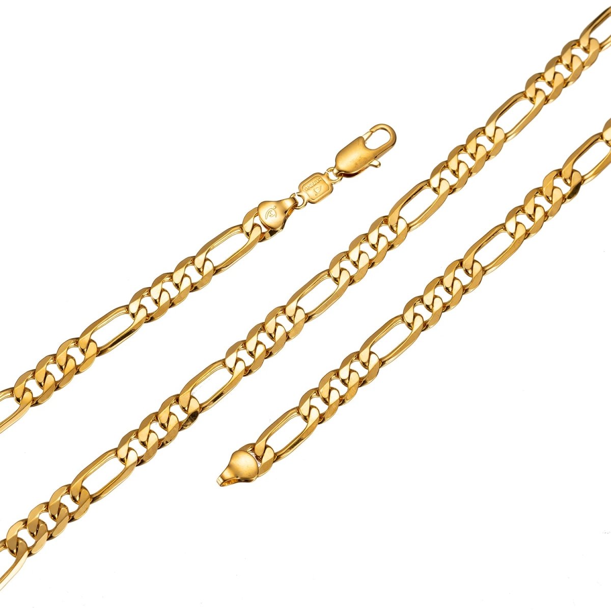 23.5 inch Figaro Chain Necklace, 24K Gold Plated Finished Figaro Chain Necklace, 4mm Width Figaro Necklace w/ Lobster Clasps | CN-423 Clearance Pricing - DLUXCA