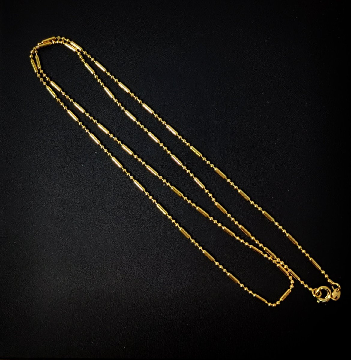 23.5 inches Ready To Use 24K Gold Plated Bead Necklace Chain, Dainty 1.5mm Bead Necklace w/ Spring Ring | CN-396 Clearance Pricing - DLUXCA