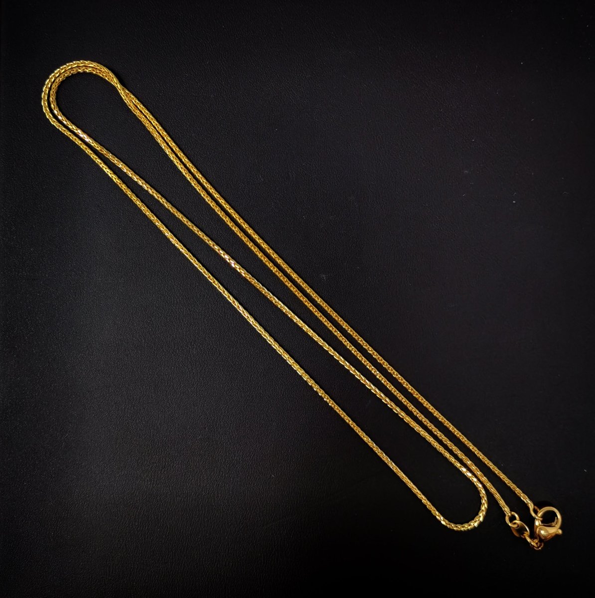 23.5 Wheat Chain Necklace, 24K Gold Plated Finished Chain, Dainty 1.3mm Wheat Necklace w/ Lobster Clasps | CN-403 Clearance Pricing - DLUXCA