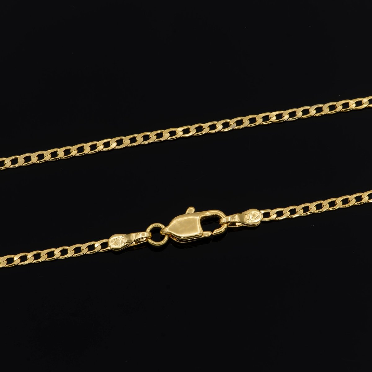 23.9 inch Curb Chain Necklace, 24K Gold Plated Curb Finished Necklace For Jewelry Making, Dainty 1.9mm Curb Necklace w/ Lobster Clasps | CN-933 Clearance Pricing - DLUXCA