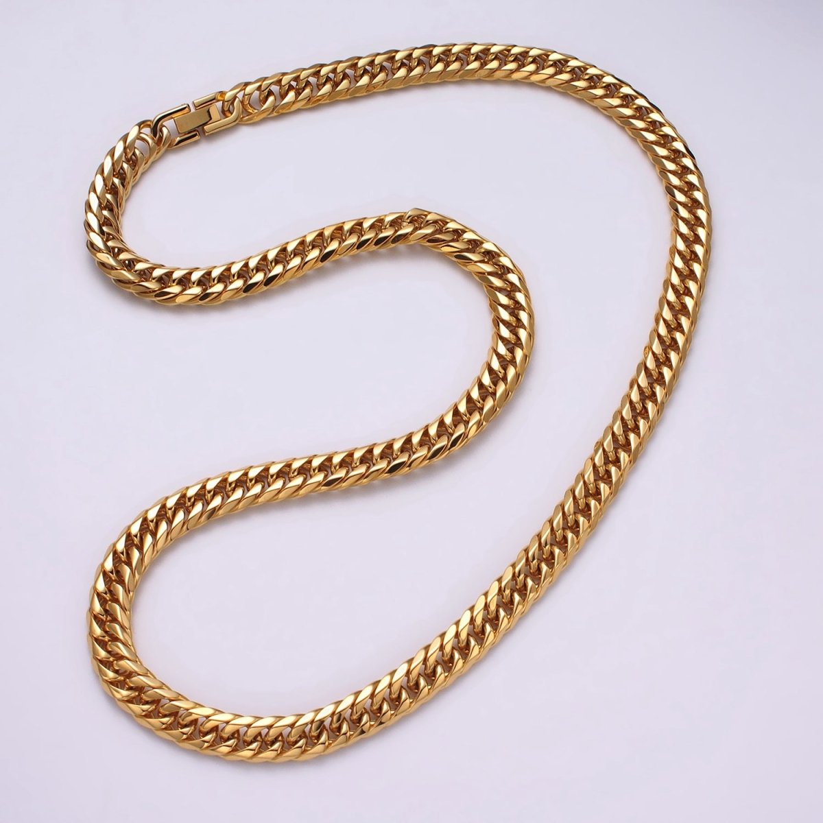 24.5 Inch Gold Cuban Curb Chain, Stainless Steel Heavy Flat Miami Cuban Curb for Men Necklace 8mm, 10mm, 12mm | WA-1717 to WA-1719 Clearance Pricing - DLUXCA