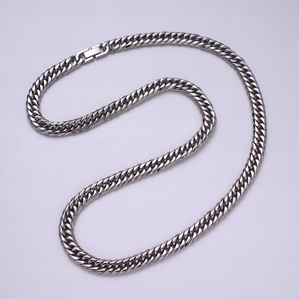 24.5 Inch Silver Cuban Curb Chain, Stainless Steel Heavy Flat Miami Cuban Curb for Men Necklace 8mm, 10mm, 12mm | WA-1723 WA-1724 WA-1725 Clearance Pricing - DLUXCA