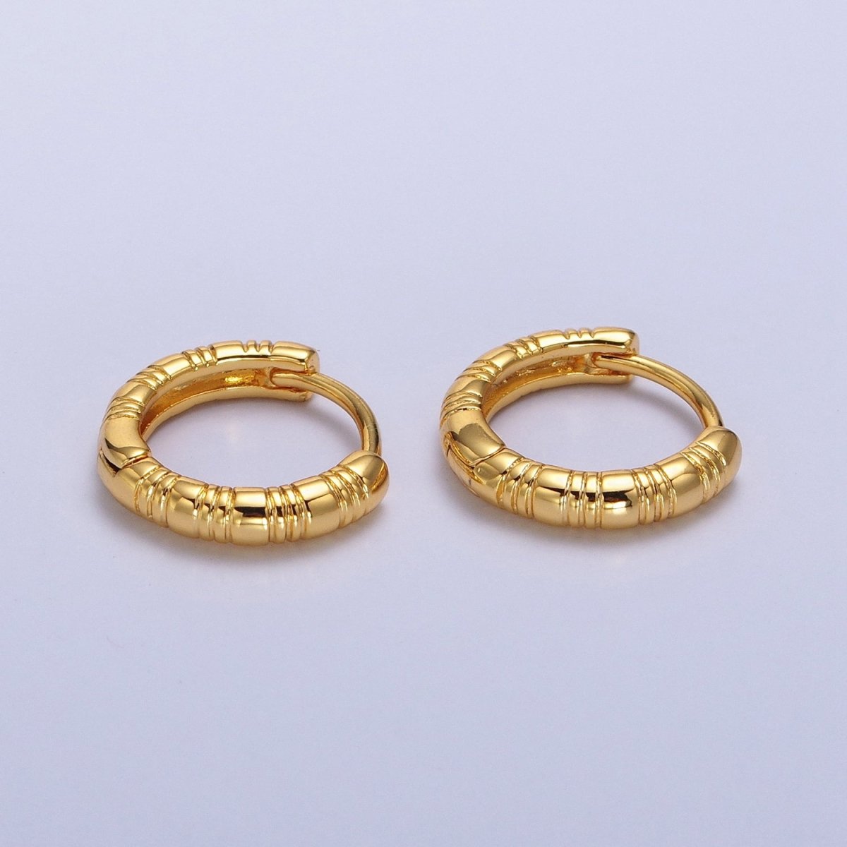 24K, 18K Gold Filled 13mm Textured Lined Huggie Earrings | AB306 AB307 - DLUXCA