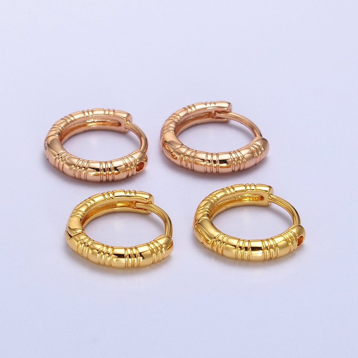 24K, 18K Gold Filled 13mm Textured Lined Huggie Earrings | AB306 AB307 - DLUXCA