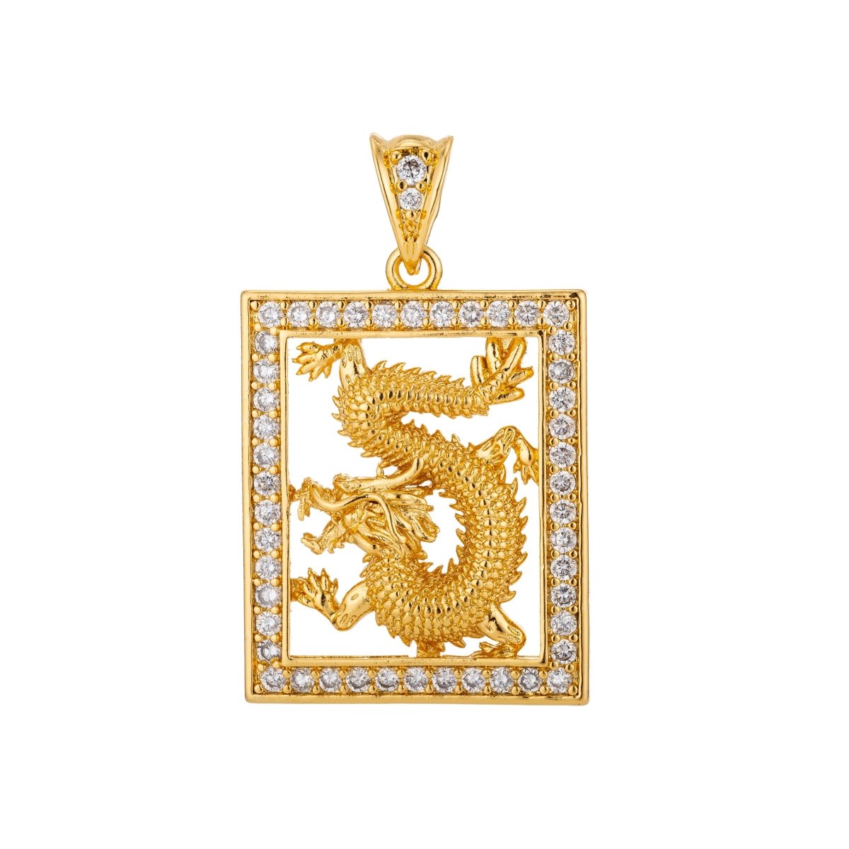 24K 18K Gold Filled or Rose Gold Majestic Dragon Charm Pendant with Bails Magical Creature Fairy Tale Cubic Zirconia Necklace for Jewelry Making H-802 - DLUXCA