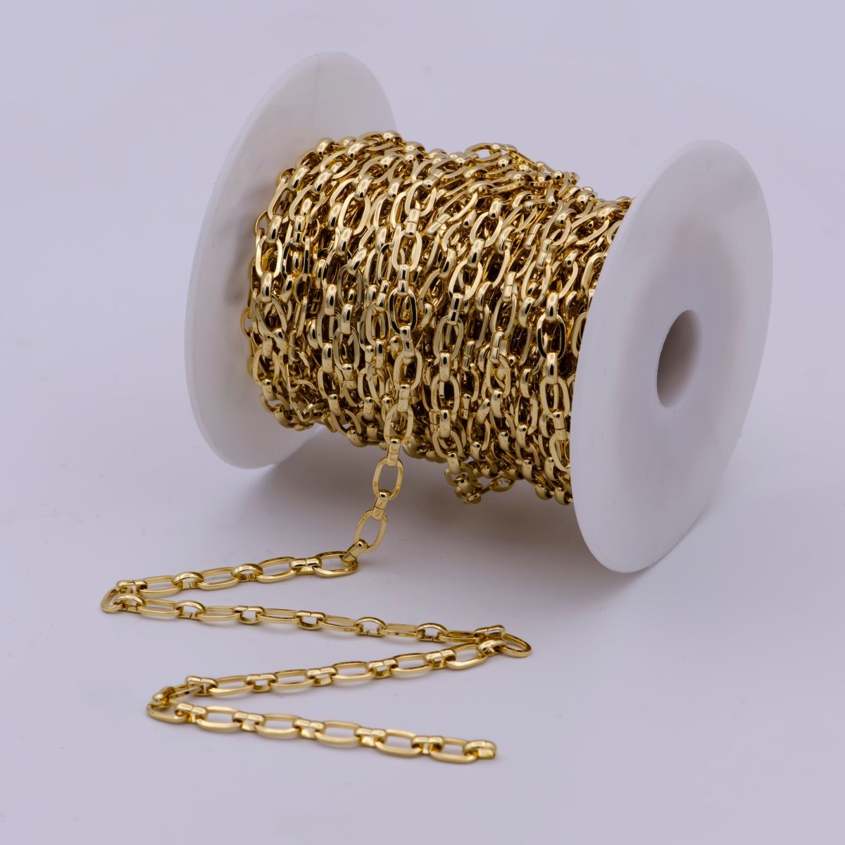 24K Cable Unfinished Chain by Yard, Thick 8.7X5.1mm Cable Chain For Jewelry Making | ROLL-571 Clearance Pricing - DLUXCA