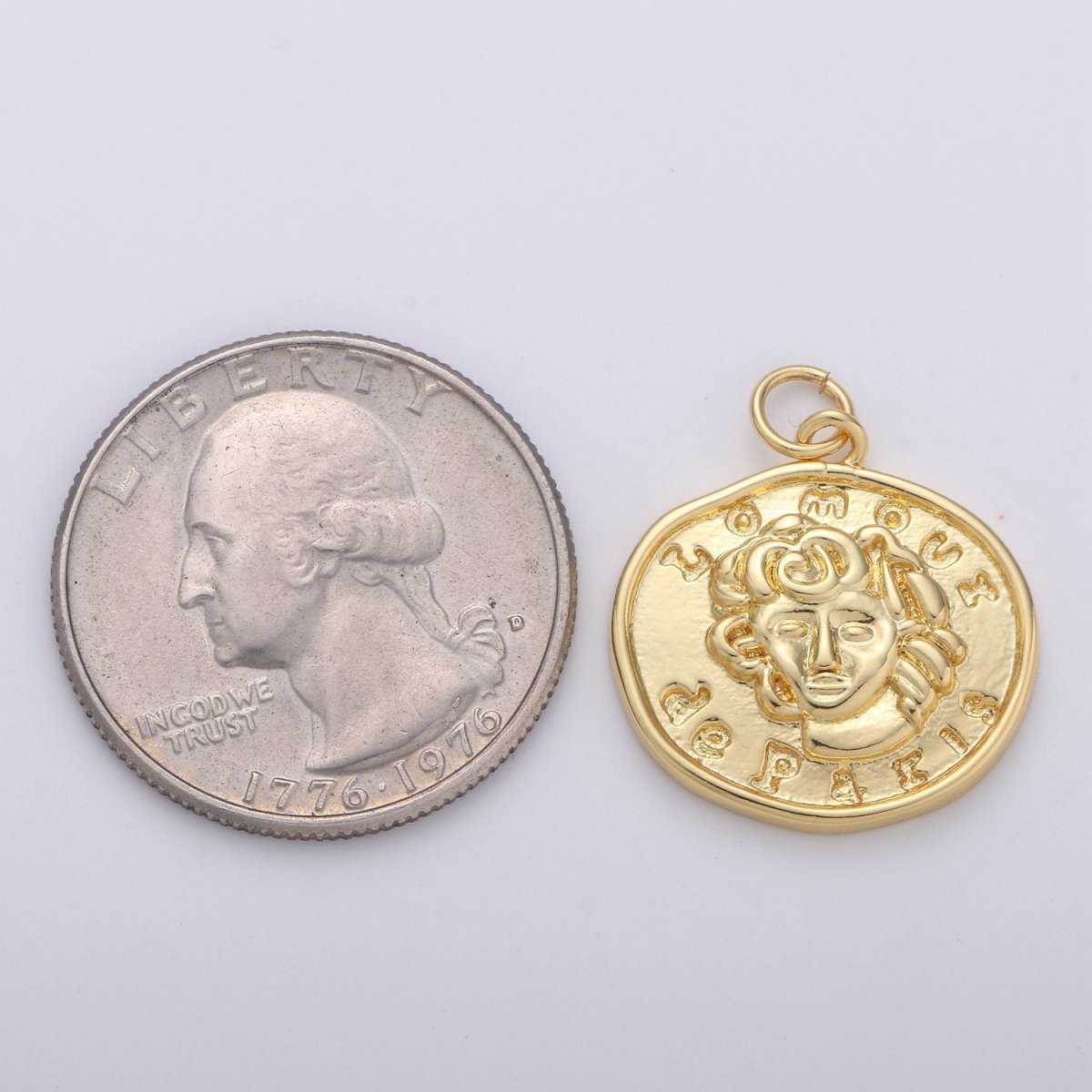24k GF Medusa Gold Coin Necklace, LAmour de Paris Gold Coin Pendant Necklace, Greek Gold Coin Vintage Jewelry for Necklace Bracelet Earring C-082 - DLUXCA