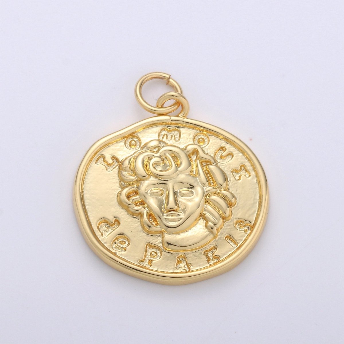 24k GF Medusa Gold Coin Necklace, LAmour de Paris Gold Coin Pendant Necklace, Greek Gold Coin Vintage Jewelry for Necklace Bracelet Earring C-082 - DLUXCA