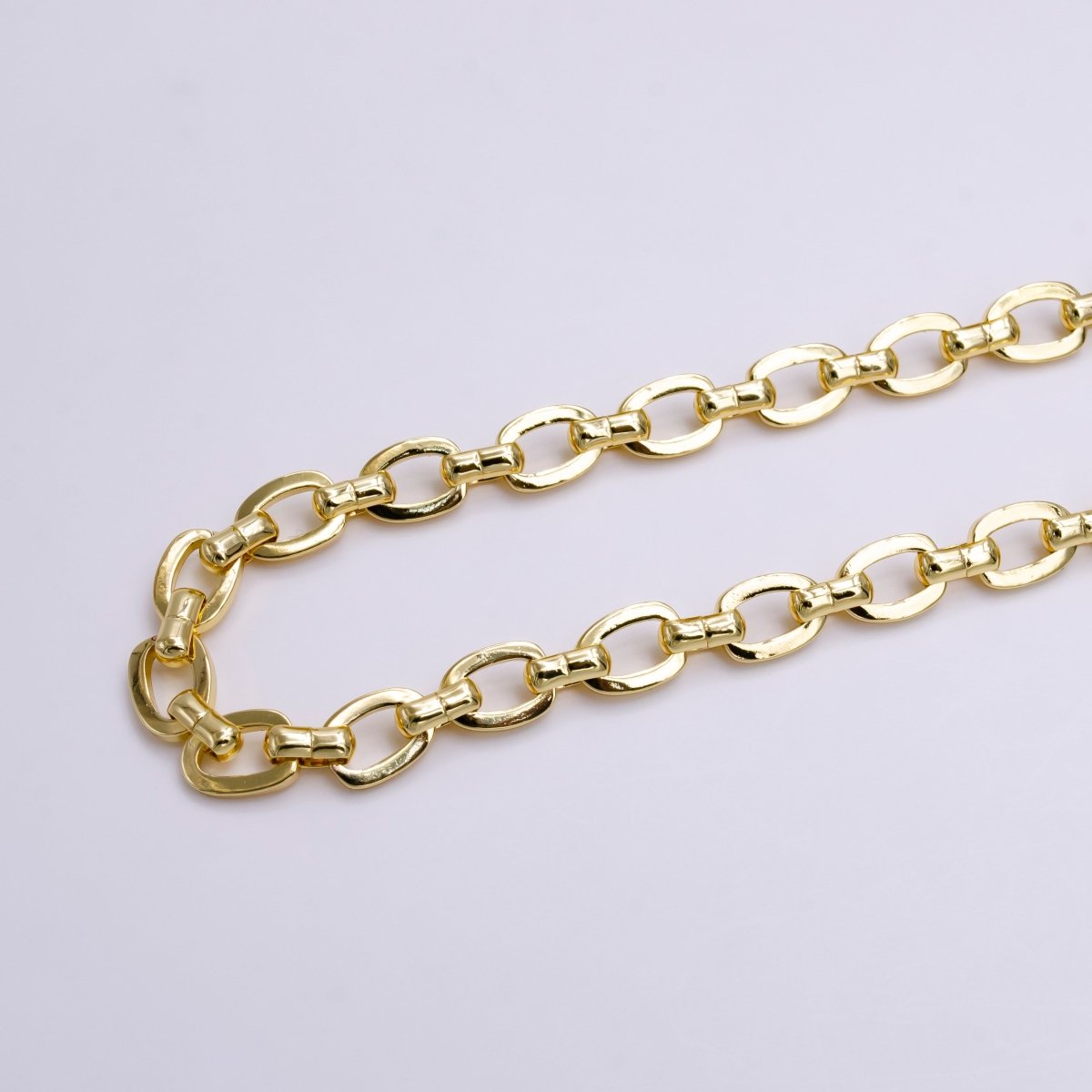 24K Gold 7mm Cable Boxy Link Chunky Statement Unfinished Chain For Jewelry Making | ROLL-1376 Clearance Pricing - DLUXCA