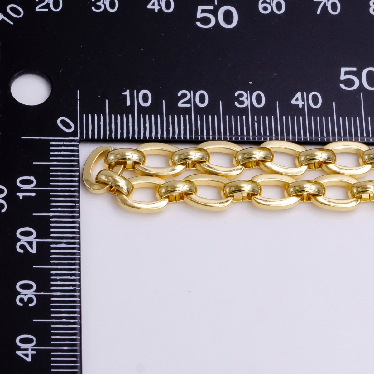 24K Gold 7mm Cable Boxy Link Chunky Statement Unfinished Chain For Jewelry Making | ROLL-1376 Clearance Pricing - DLUXCA