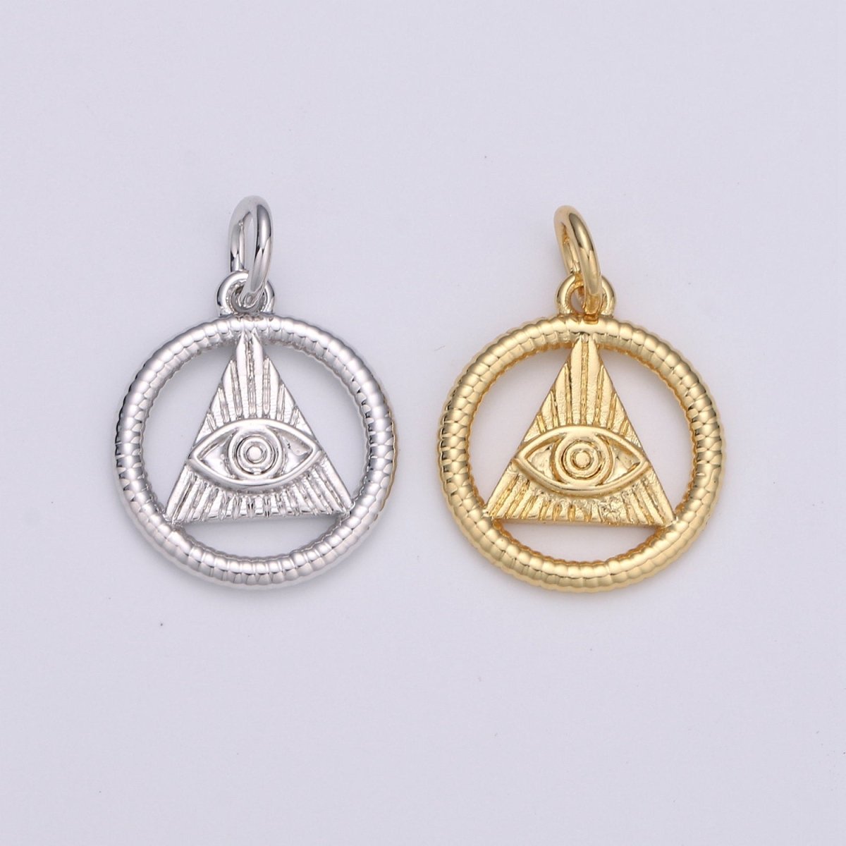 24k Gold and Silver Filled Evil eye Triangle Charm, Circle Evil Eye Charm, , Gold Evil Eye Charm D-540 D-541 - DLUXCA
