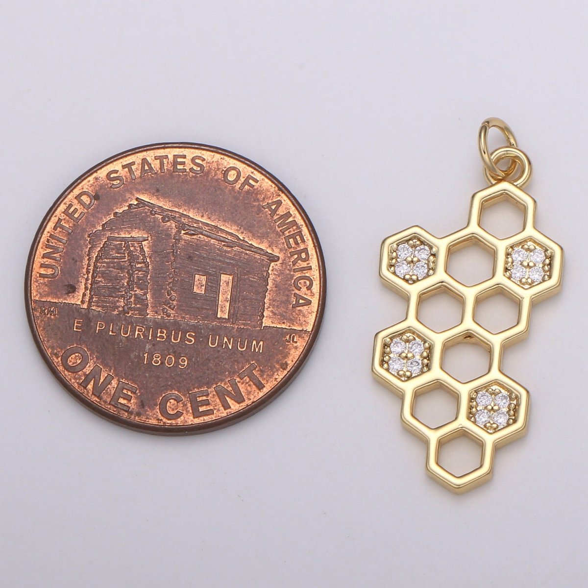 24k Gold CZ Beehive Pendant Charm, Hexagon Pendant Charm, Cubic Molecule Symbol, Chemistry Art Charm For DIY Jewelry E-194 E-786 - DLUXCA