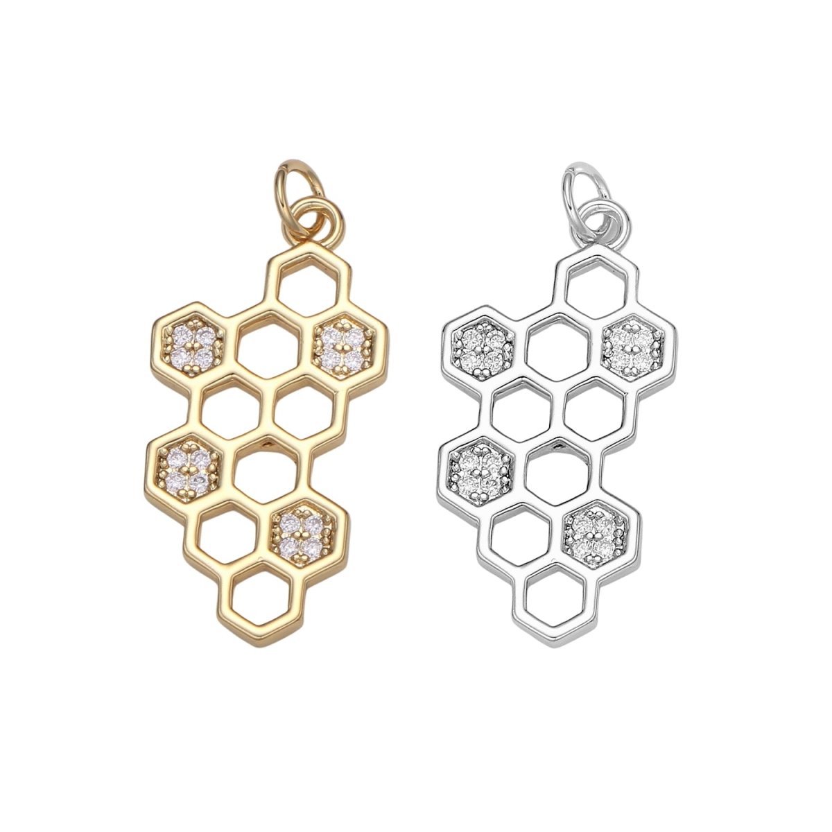 24k Gold CZ Beehive Pendant Charm, Hexagon Pendant Charm, Cubic Molecule Symbol, Chemistry Art Charm For DIY Jewelry E-194 E-786 - DLUXCA