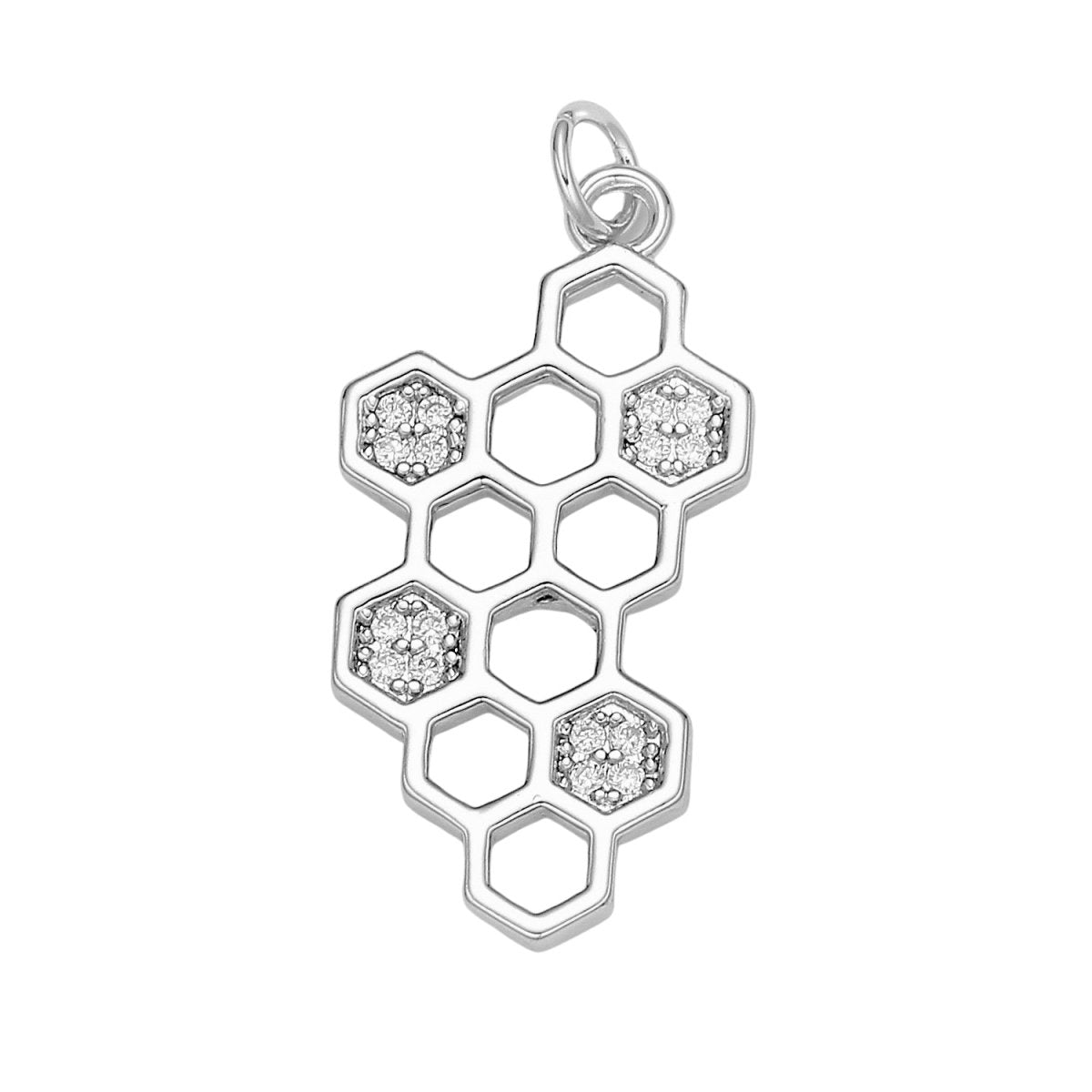 24k Gold CZ Beehive Pendant Charm, Hexagon Pendant Charm, Cubic Molecule Symbol, Chemistry Art Charm For DIY Jewelry E-194 E-786 - DLUXCA