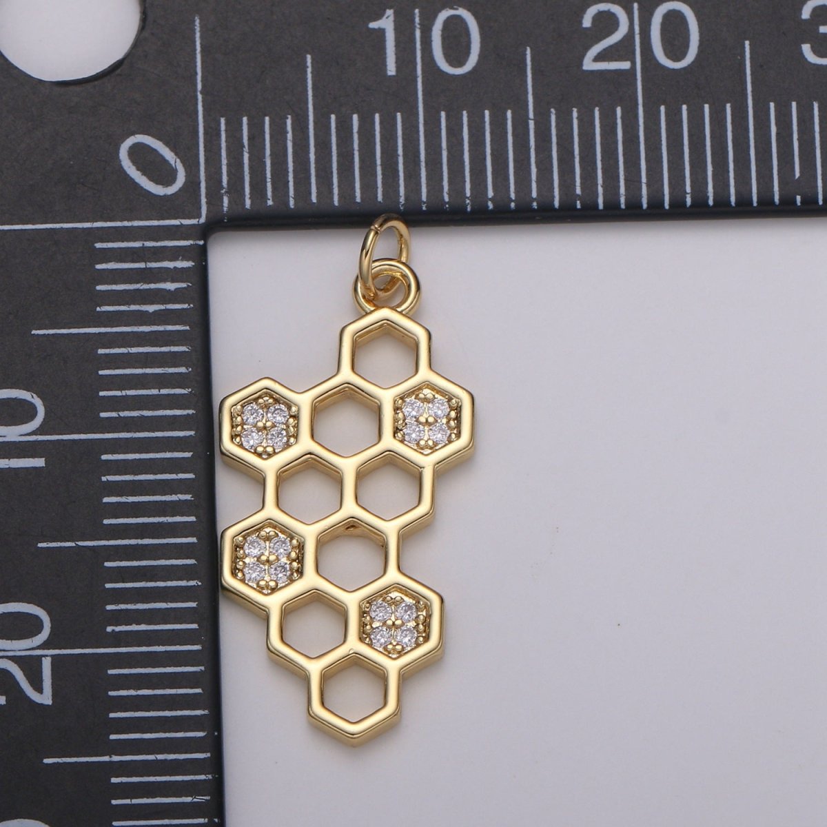 24k Gold CZ Beehive Pendant Charm, Hexagon Pendant Charm, Cubic Molecule Symbol, Chemistry Art Charm For DIY Jewelry E-194 E-786 - DLUXCA