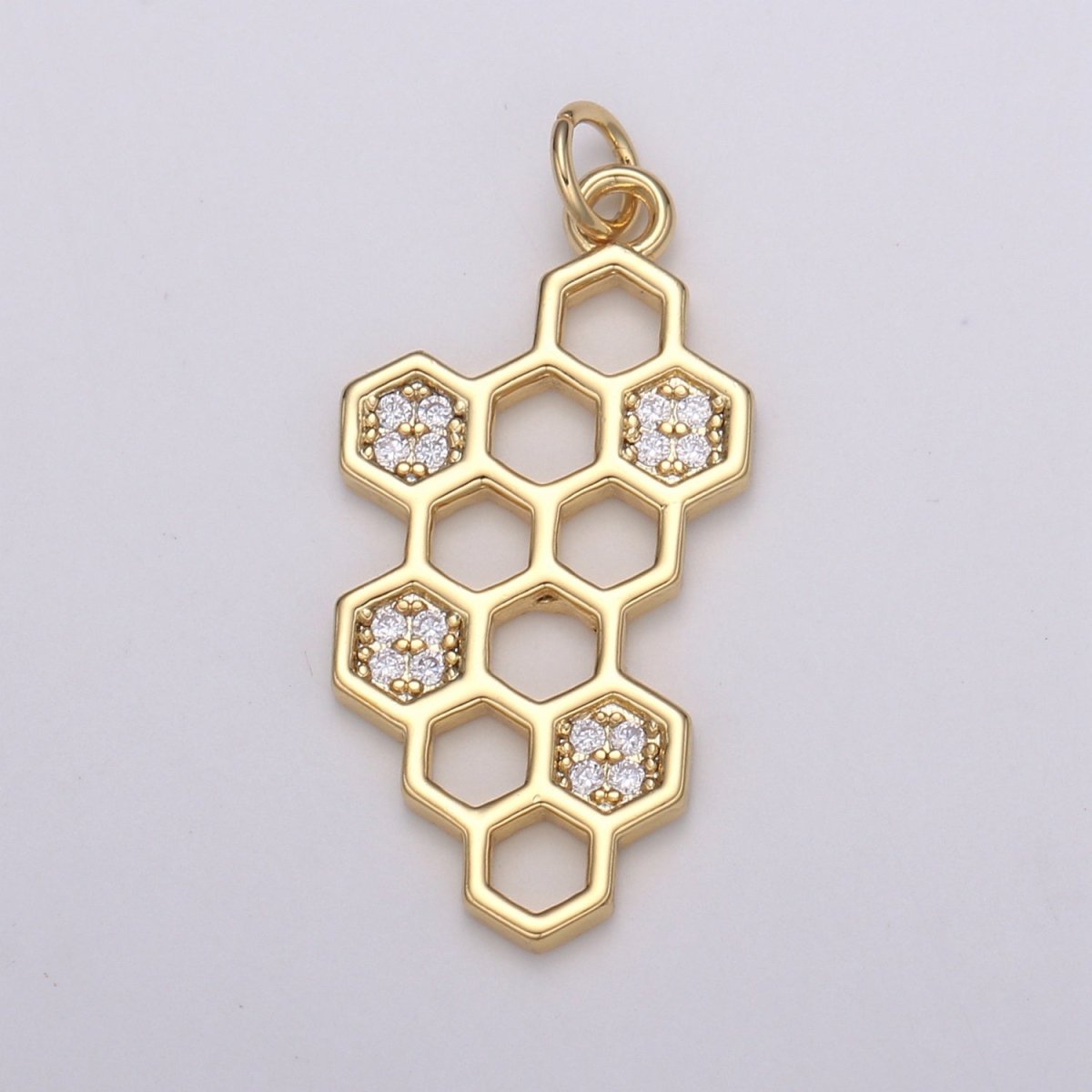 24k Gold CZ Beehive Pendant Charm, Hexagon Pendant Charm, Cubic Molecule Symbol, Chemistry Art Charm For DIY Jewelry E-194 E-786 - DLUXCA