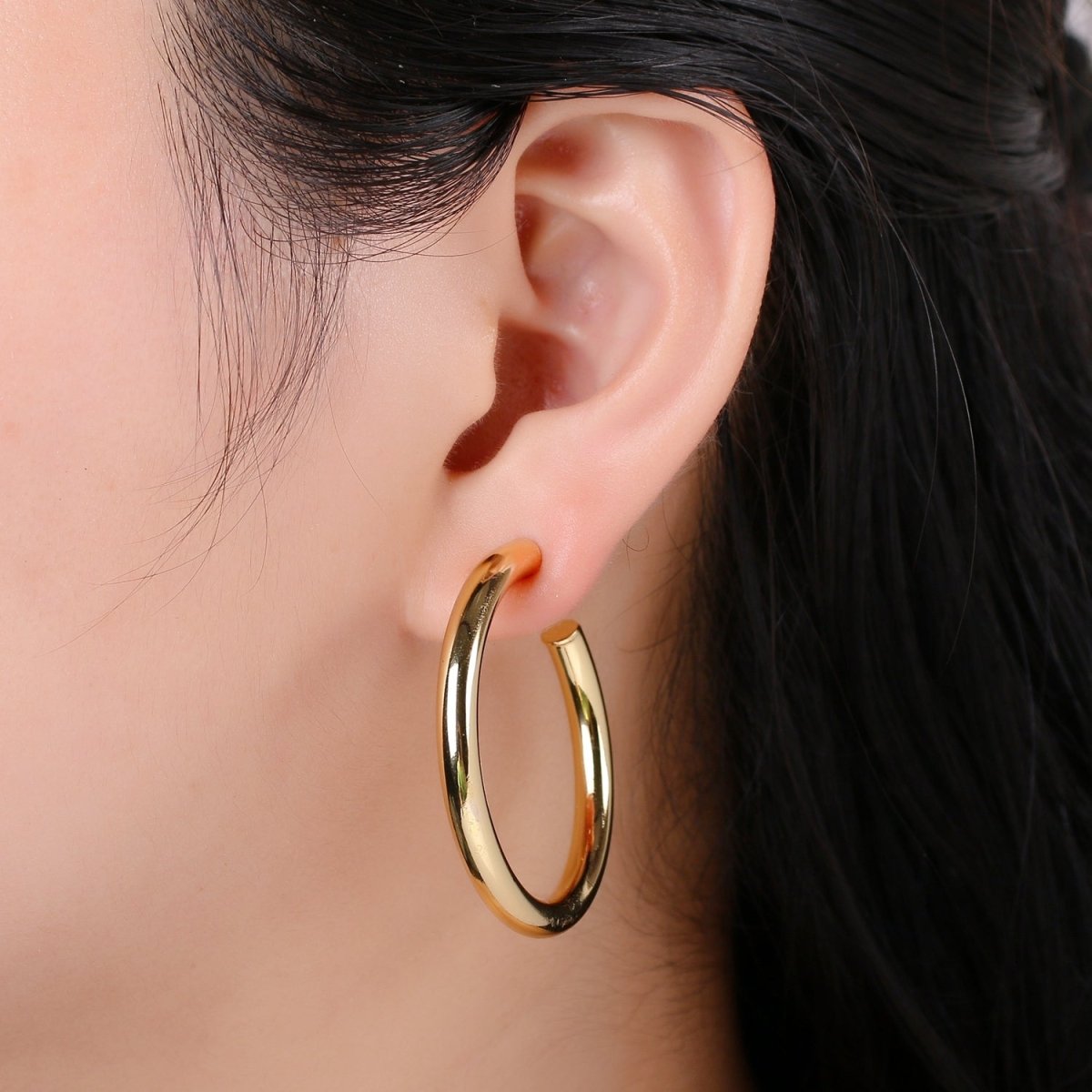 24k Gold Earrings, Hoop Earrings, Chunky Hoop, Tube Hoop Earring, Gift for Her, Earrings for Women, Everyday Wear Earrings Q-316 - DLUXCA