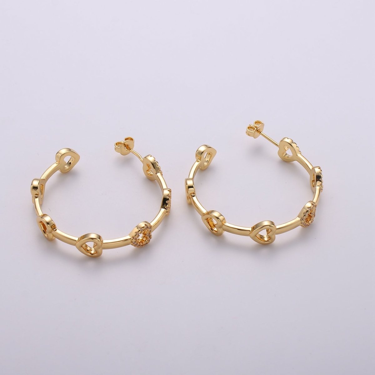 24k Gold Earrings, Hoop Earrings, Heart Hoop, CZ Circle Earring, Gift for Her, Earrings for Women, Everyday Wear Earring Q-535 - DLUXCA