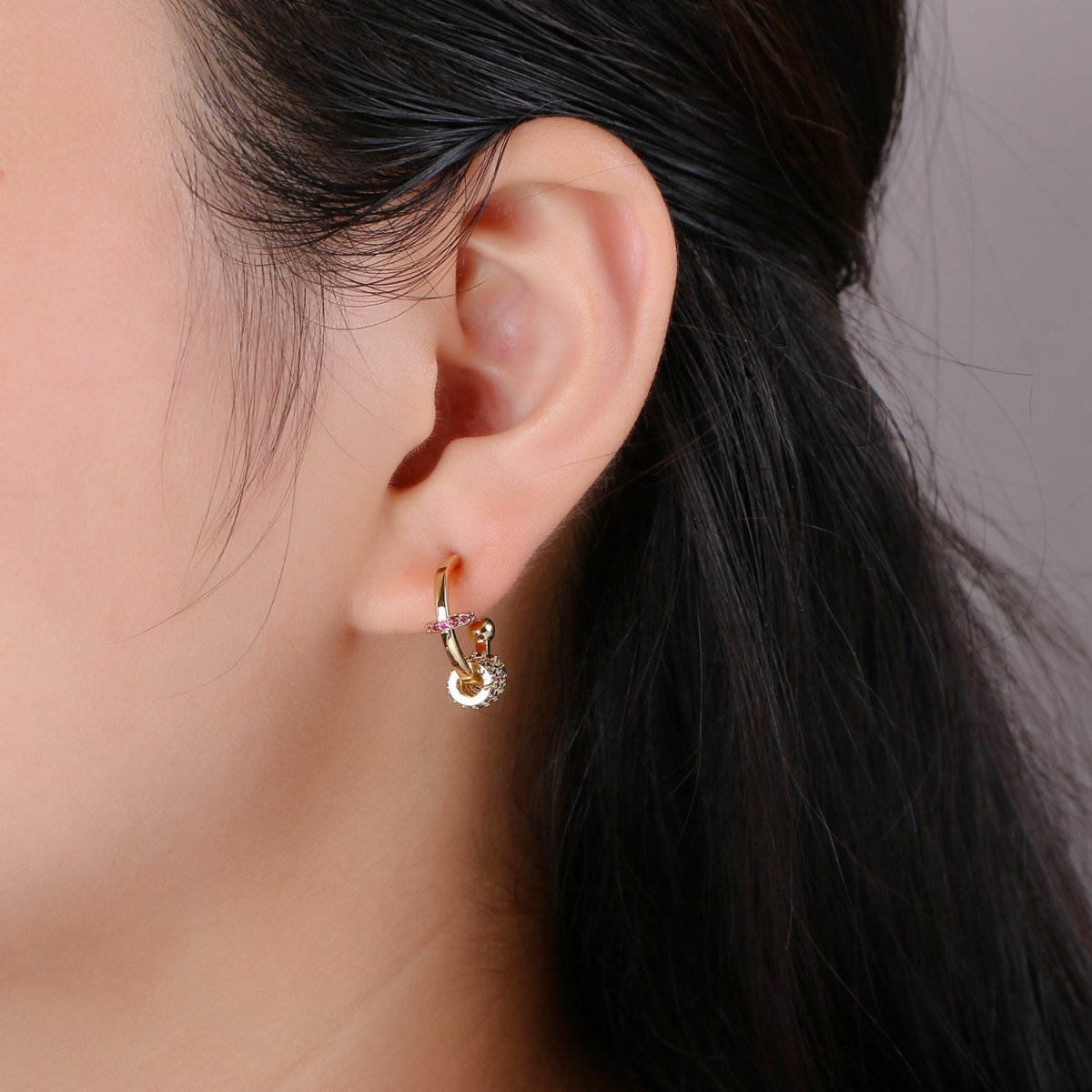 24k Gold Earrings, Hoop Earrings, Medium Hoop, Stud Earring, Gold Plated Earring, Gift for Her, Everyday Wear Earring K-817 - DLUXCA