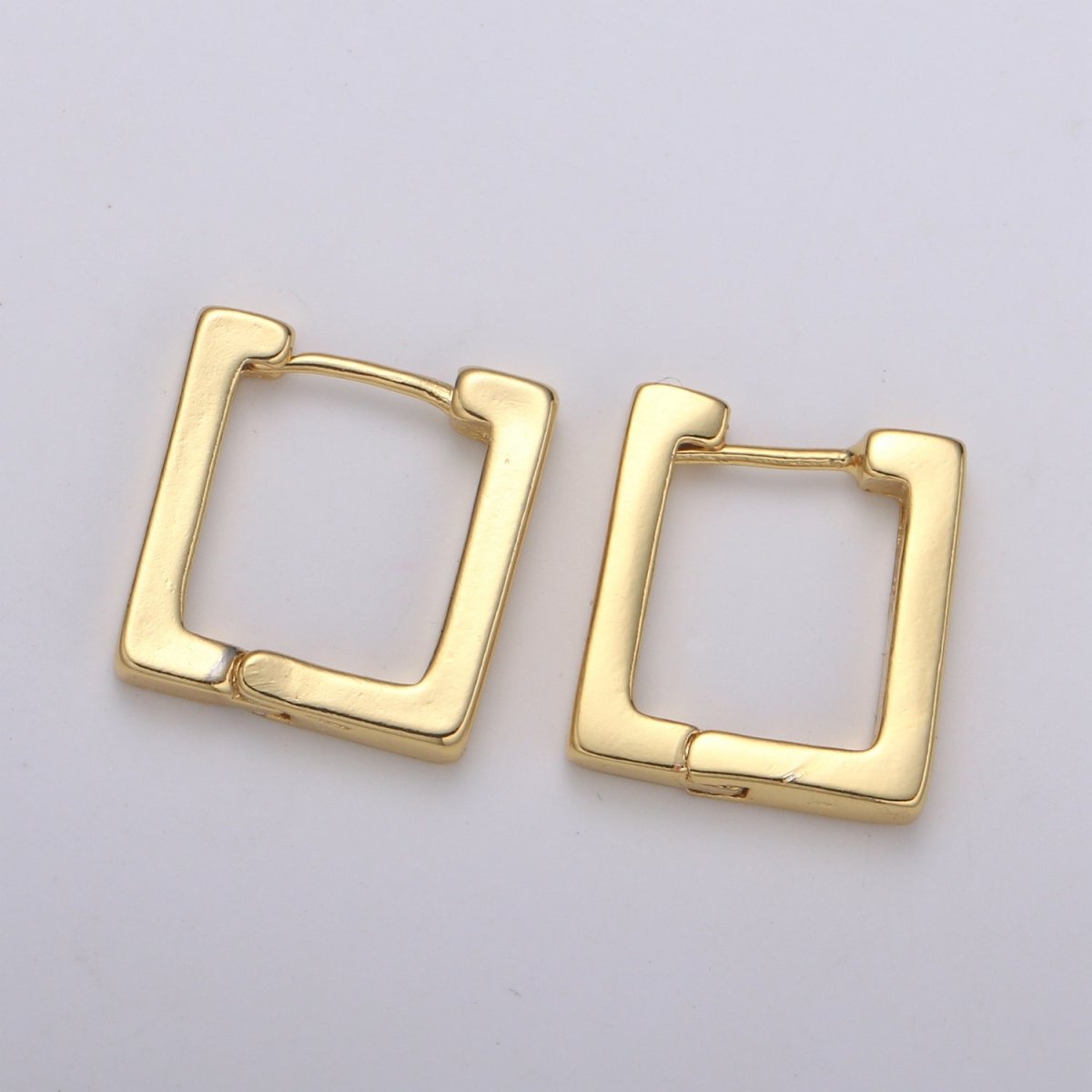 24k Gold Earrings, Square Huggie Earring, 16X15mm Square Earrings, DIY Earrings, Everyday Wear Earrings Gift Jewelry Earring P-032 - DLUXCA