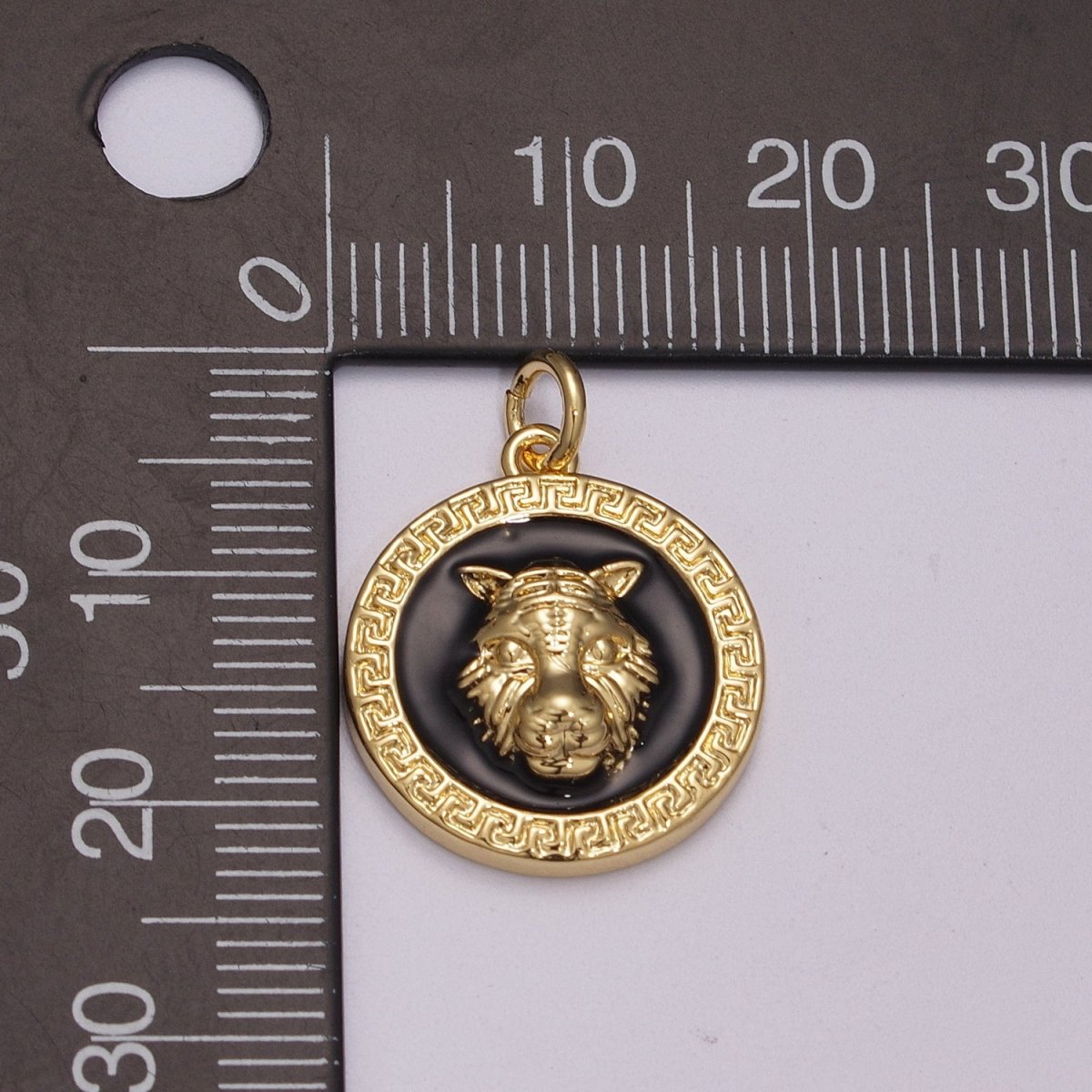 24k Gold Filed CZ Micro Pave Embossment Wolf Head On Round Coin Pendant Medallion Charm Cubic Zirconia M-904 M-905 - DLUXCA