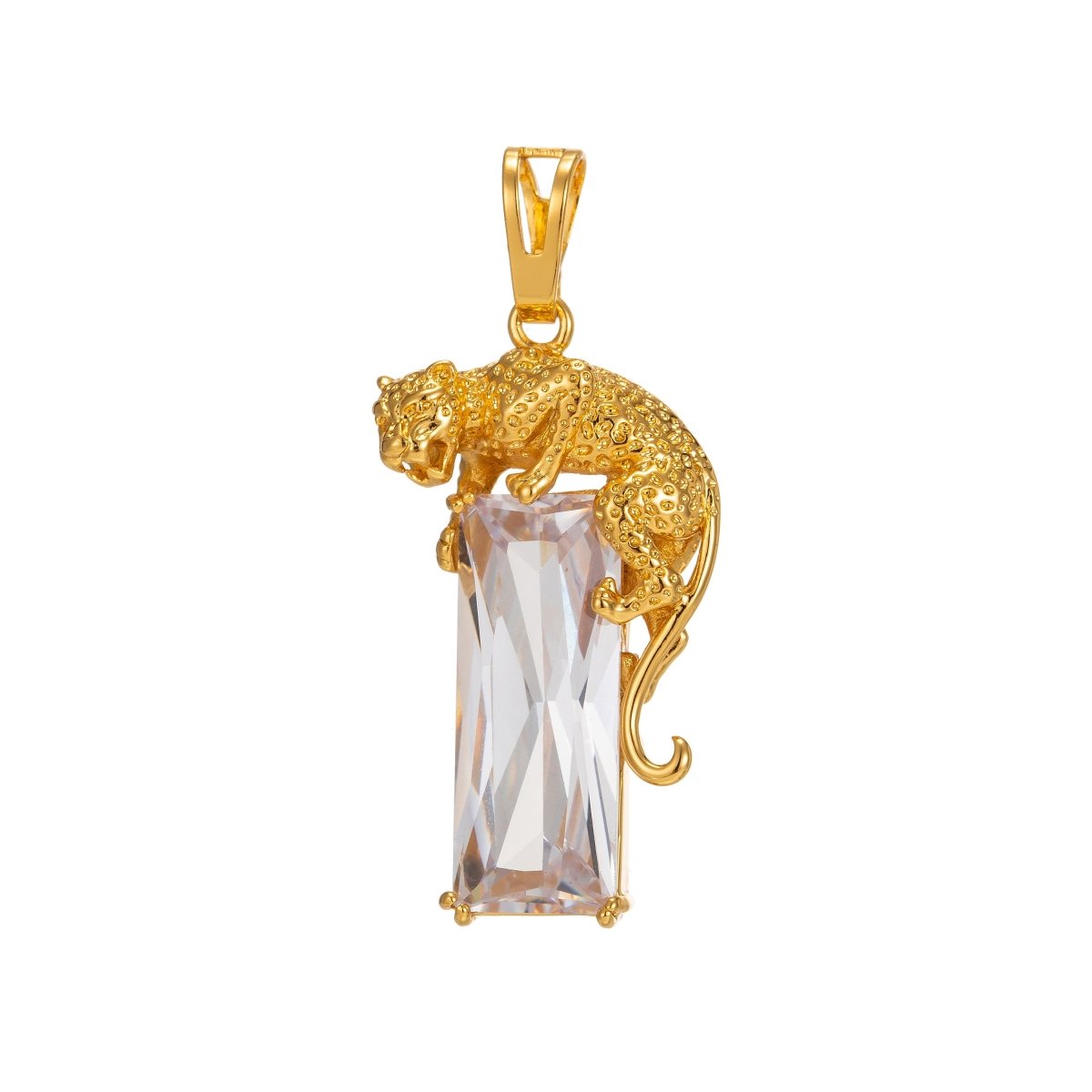 24k Gold Fill Leopard Pendant in CZ Cubic Zirconia Charm for Statement Necklace Component I-242 - DLUXCA
