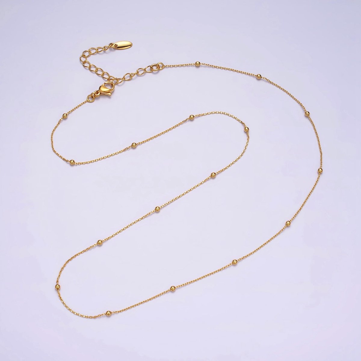 24K Gold Filled 0.5mm Dainty Satellite Beaded Cable Chain 17.75 Inch Layering Necklace | WA-1929 Clearance Pricing - DLUXCA