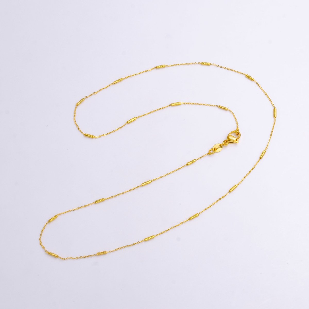 24K Gold Filled 0.6mm Dainty Artisan Tube Cable Satellite 17.5 Inch Layering Chain Necklace | WA-2210 Clearance Pricing - DLUXCA