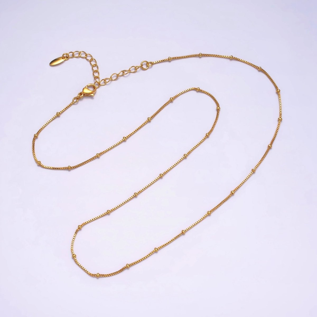 24K Gold Filled 0.8mm Dainty Satellite Beaded Box Chain 18 Inch Layering Necklace | WA-1926 - DLUXCA