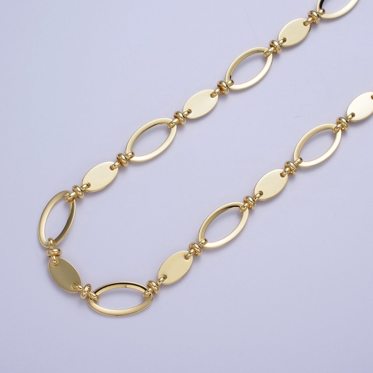 24K Gold Filled 10mm Designed Oval Cable Figure Eight Link Unfinished Chain | ROLL-878 Clearance Pricing - DLUXCA