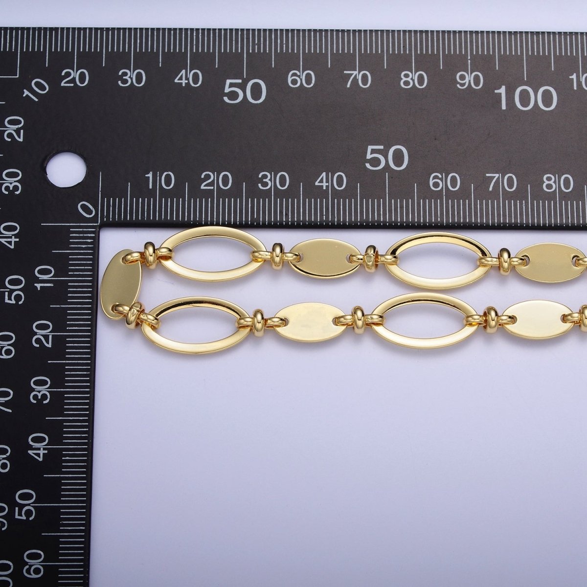 24K Gold Filled 10mm Designed Oval Cable Figure Eight Link Unfinished Chain | ROLL-878 Clearance Pricing - DLUXCA