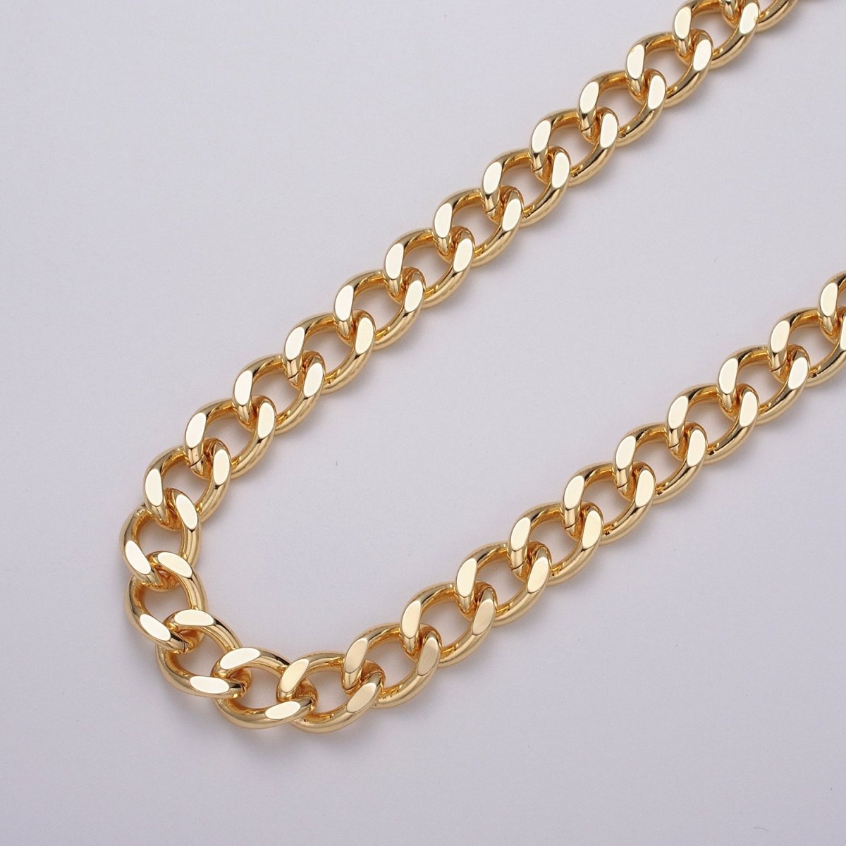 24k Gold Filled 10mm Flat Link Curb Unfinished Statement Chain in Gold & Silver | ROLL-1066, ROLL-1078 Clearance Pricing - DLUXCA