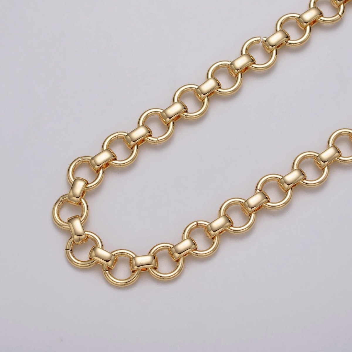 24k Gold Filled 10mm Rolo Wide Cable Link Unfinished Yard Chain in Gold & Silver | ROLL-1128 ROLL-1201 Clearance Pricing - DLUXCA