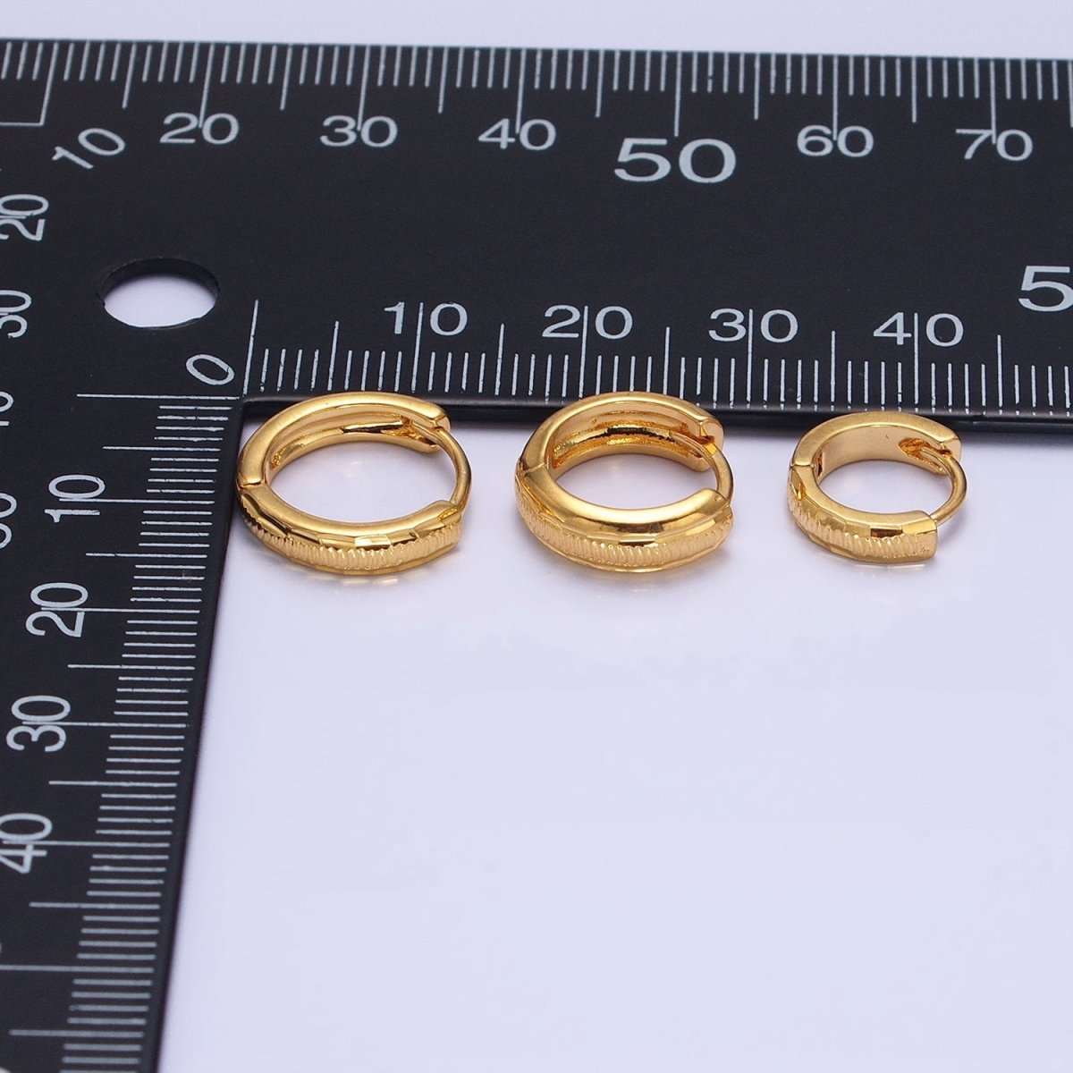 24K Gold Filled 11mm, 13mm, 14mm Edged Line Dented Huggie Hoop Earrings | AD1377 - AD1379 - DLUXCA