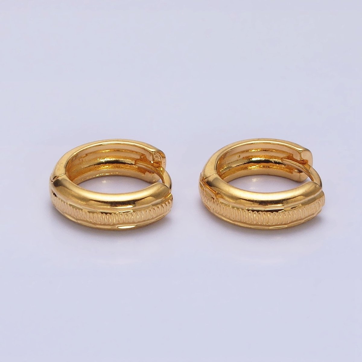 24K Gold Filled 11mm, 13mm, 14mm Edged Line Dented Huggie Hoop Earrings | AD1377 - AD1379 - DLUXCA