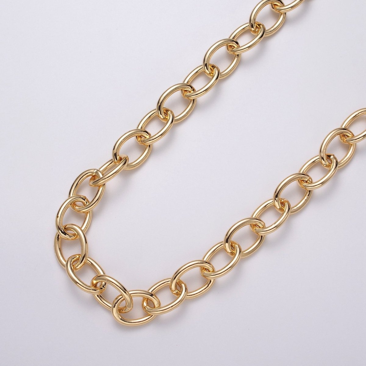 24K Gold Filled 12.5mm Oval Cable Unfinished Statement Chain by Yard in Gold & Silver | ROLL-1067, ROLL-1077 Clearance Pricing - DLUXCA