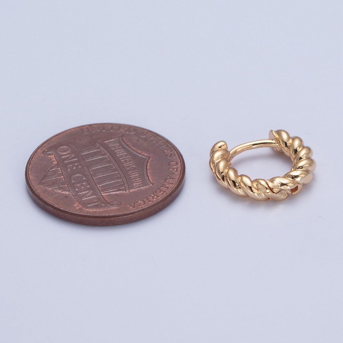 24K Gold Filled 12.5x11.5mm Mini Croissant Twist Huggie Hoop Earrings P-312 - DLUXCA