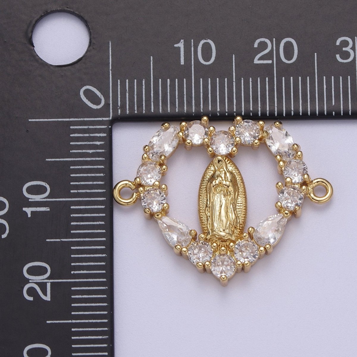 24K Gold Filled 12mm / 21mm Mother Virgin Mary Cubic Zirconia Connector Link F-240 Y-637 - DLUXCA